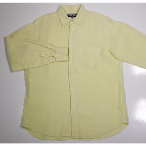 Vilebrequin Neon Yellow Button Up 100% Linen Shirt Medium - Picture 2 of 7